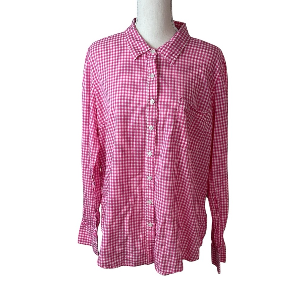 Ellen Tracy Pink Gingham Button-Down Shirt XL